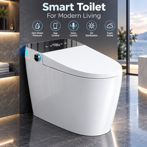 Toilette intelligente moderne en céramique, allongée, à poser au sol, fonctionnement automatique, buse autonettoyante, blanc ivoire - Product Image 5