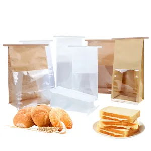 Logo Kustom Roti Baguette Makanan Kue Kemasan Roti Kraft Burge Bags Tas Kertas Sandwich dengan Jendela