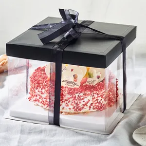 Embalagem de embalagem personalizada de grau alimentício, caixa de padaria artesanal de design de embalagem para bolo na cor preta com revestimento uv, laminação fosca