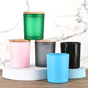 Vente en gros de pots à bougies en verre transparent blanc, noir mat, vides, 220 ml, 430 ml, à large ouverture, avec couvercle en bambou - Product Image 3