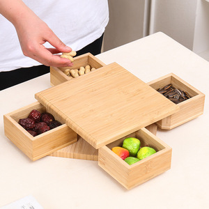 Bamboo Wood Rotating Snack <b>Box</b> With <b>Drawers</b> Multi Functional Desktop Organizer For Dried Fruits Nuts Jewelry <b>Storage</b> - Product Image 2
