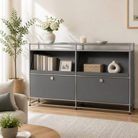 Buffet Modulaire Vert Menthe en Métal, Meuble Console à Deux Portes, Cadre Chromé, Rangement pour Salon et Entrée, Acier, Taille et Couleur Personnalisables
