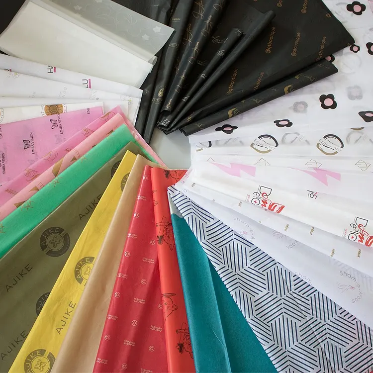 Popular personalizado logotipo impresso papel de embrulho de tecidos/tecido personalizado papel