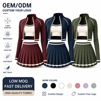 Ensemble léger de vêtements de sport pour femmes : veste de yoga courte zippée, débardeur et jupe plissée, à manches longues, extensible et respirant