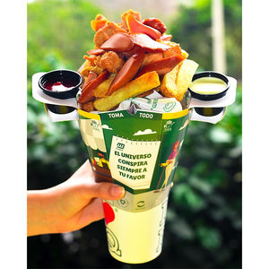 Vaso de Comida Rápida 2 en 1 con Diseño Moderno y Personalizado para Papas Fritas, Pollo y Hamburguesas, con Soporte para Sostener con una Mano - Product Image 1