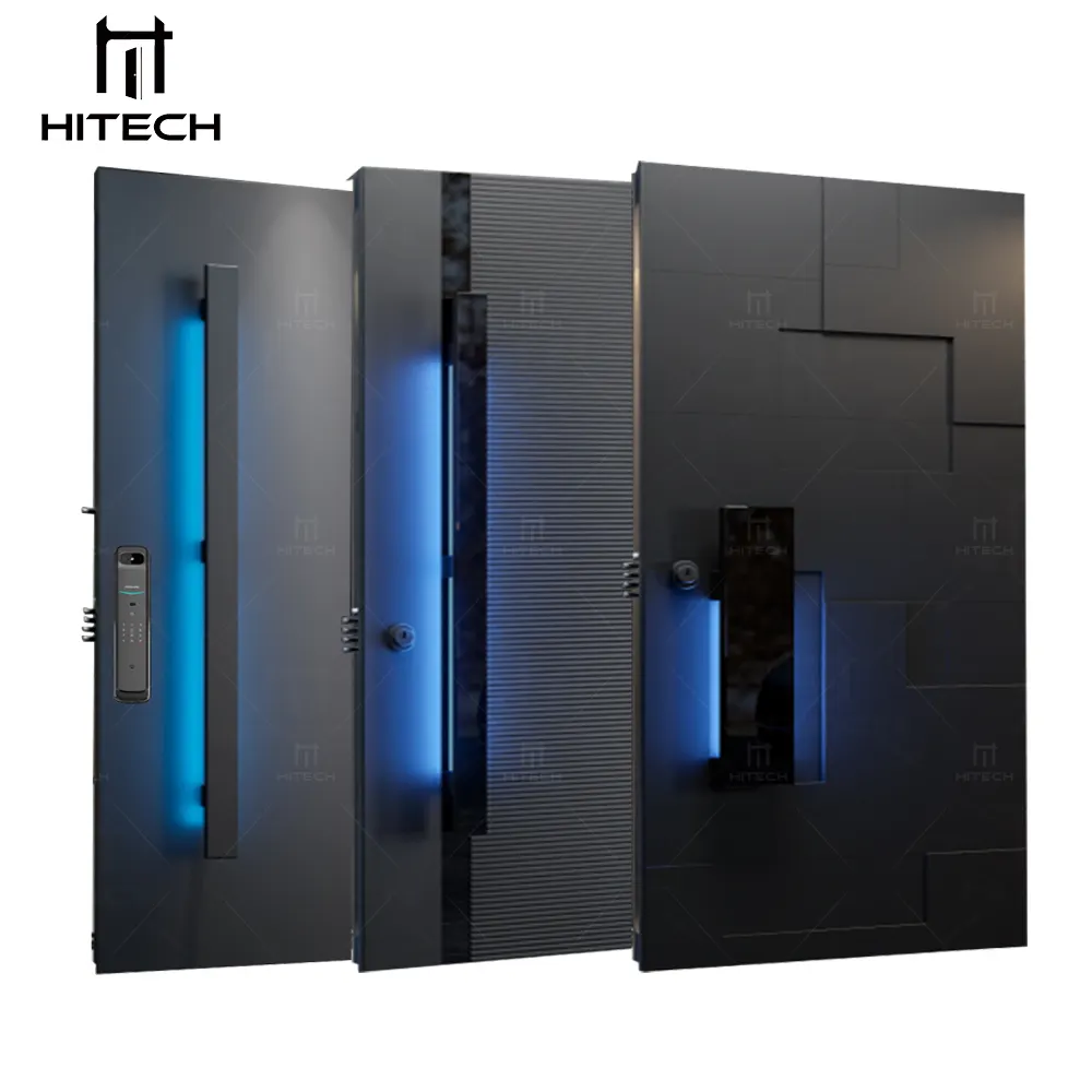 Hitech-puerta de pivote de madera sólida para Villa, puerta de entrada delantera de acero inoxidable, impermeable, Exterior, moderna