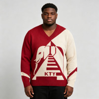 Pull-over personnalisé en maille jacquard pour homme, col en V, manches longues, logo sur le devant