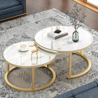 Dessus de marbre blanc de luxe moderne et conception ronde de table en fer plaqué or pour les meubles de salon à la maison
