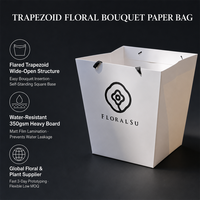 Tas Kertas Bentuk Trapesium Putih untuk Bunga, Bagian Atas Lebar Bagian Bawah Sempit, Wadah Bunga, Cetak Kustom, Kemasan Buket, OEM