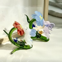Figurine de souris en verre soufflé à la main, style Murano, sentant l'odeur des fleurs, mini ornement en verre mignon, décoration d'intérieur, cadeau