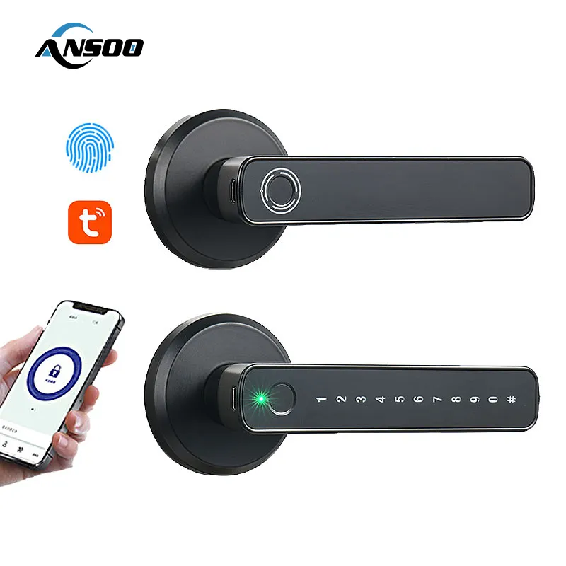 Elétrica Handle Lock TUYA Smart Home Door Lock Biométrica impressão digital bloqueio cerradura inteligente con huella digital