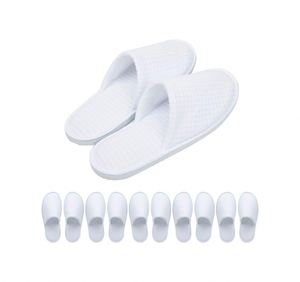 Chaussons d'hôtel en coton biodégradable et recyclable, écologiques, avec semelle en EVA, blancs, doux, personnalisables avec logo brodé - Product Image 2