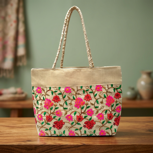 Sac à main d'épaule pour femme Banjara de haute qualité, imprimé floral vibrant, doublure en coton, sac fourre-tout vintage à double chaîne - Product Image 3