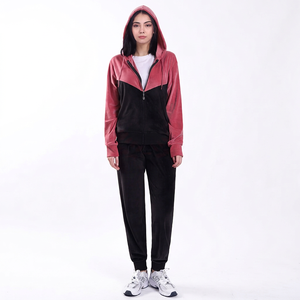 Fashion Eco-Friendly Plus Size Winter Solid Washed <b>Velvet</b> Hooded Jogging Tracksuit Two Piece Set for <b>Women</b> Casual Sport - Product Image 1