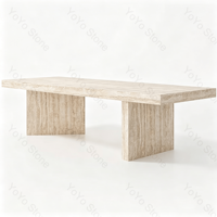 Table à manger rectangulaire en travertin beige, table à manger en pierre d'intérieur, design scandinave moderne, meubles de salle à manger