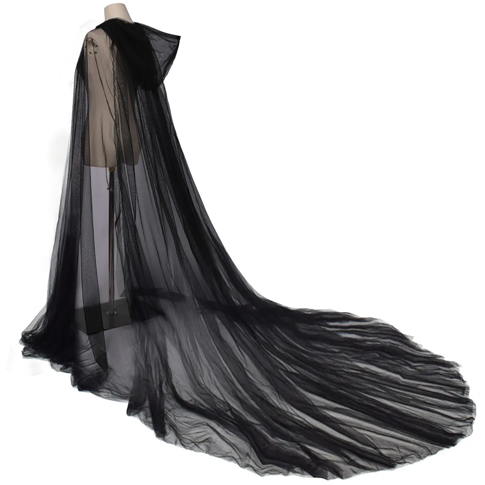 Vrouwen Lange Chiffon Bridal Cape Wedding Sluier Mantel Halloween Kostuum Cape Voor Vrouwen Zwart Wit Rood Hooded Cape