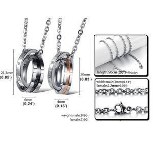 Moda zircone coppie collana in acciaio inossidabile lettera per donna <span class=keywords><strong>uomo</strong></span> cristallo matrimonio doppi <span class=keywords><strong>anelli</strong></span> catena pendente gioielli - Product Image 2