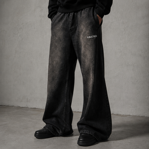 Pantalon de survêtement baggy à jambe droite pour homme, 100% coton, brodé, noir, délavé à l'acide, style vintage, de luxe, haute qualité, personnalisable en gros OEM - Product Image 4