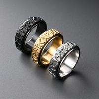 18K Vergoldeter Edelstahl Klassischer Wikinger-Charakter 3D Gravierter Fidget Spinner Ring Drehbar Stressabbau Drittanbieter