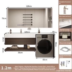 Meuble <span class=keywords><strong>de</strong></span> <span class=keywords><strong>salle</strong></span> <span class=keywords><strong>de</strong></span> <span class=keywords><strong>bain</strong></span> intégré avec <span class=keywords><strong>machine</strong></span> <span class=keywords><strong>à</strong></span> <span class=keywords><strong>laver</strong></span>, combinaison vasque en dalle <span class=keywords><strong>de</strong></span> roche, design minimaliste moderne, miroir intelligent et rangement - Product Image 6