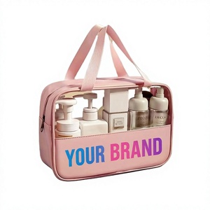 Custom Printed Letter Pattern for Transparent PVC Handled Waterproof Portable <b>Toiletry</b> <b>Storage</b> Organizer Cosmetic Bag - Product Image 1