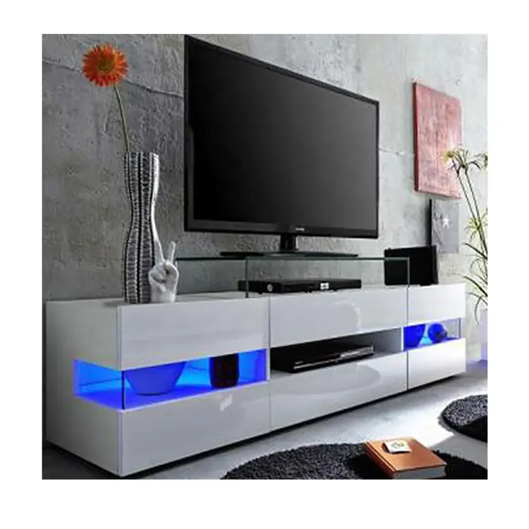 Modern Living Room Furniture Wood White Glossy Cheap Corner High Gloss Mdf Led Console Tv Stand Unit Cabinet Italy Style Design