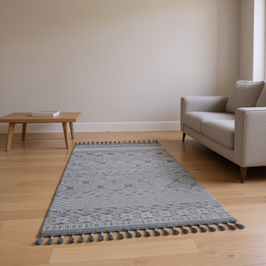 Juego de Alfombras Rectangulares de Estilo Bohemio para Interiores y Exteriores, Tejido Plano, Geométricas, Grises y Blancas, Colección Guros 2X8 - Product Image 2