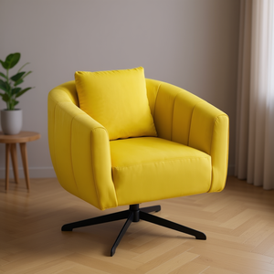 Sillón Giratorio Moderno con Tapicería Amarilla, Silla de Salón con Patas de Metal, Rotación de 360 Grados, Diseño Tapizado - Product Image 2