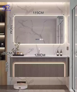 Rounded corner smart gray bathroom vanity smart mirror cabinet white washbasin wall-mounted cabinet - Product Image 2