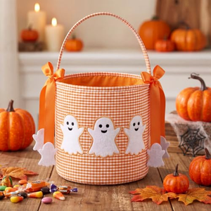 En gros, Paniers d'Halloween à carreaux pour enfants, matelassés à carreaux écossais et à volants, pour bonbons et friandises - Product Image 5