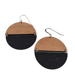 Boucles d'oreilles créoles en résine et bois pour femme, style bohème, plaqué or, forme goutte d'eau avec rayures turquoise, bijoux de mode pour femme - Product Image 3