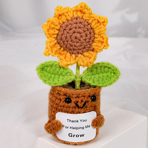 Fil fait à la main en pot oeillet tournesol tricoté Simulation fleur artificielle décoration de bureau - Product Image 6