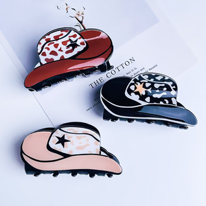 Graziosa Molletta per Capelli in Acrilico con Stampa Leopardata Retrò di Lusso Coreano, Stile Europeo Americano, per Coda di Cavallo, alla Moda, a Forma di Cappello da Cowboy, per Ragazze - Product Image 5