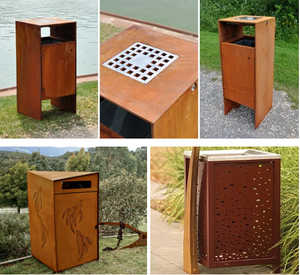 Pattumiera di rifiuti pubblici in acciaio Corten per esterni, - Product Image 5