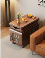 Table d'appoint multifonctionnelle en bois massif avec plateau relevable, réglage en hauteur et armoire de rangement avec porte en verre BJ02 #