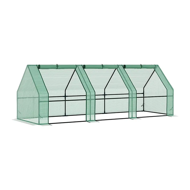 Invernaderos de jardín reforzados verdes de PE, marco exterior resistente a los rayos UV de invierno, aberturas con cremallera para plantas de invierno, jardín de invernadero pequeño