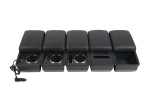 MPV สีดำหนัง PU แบบสไลด์3ช่องเสียบ USB ที่เท้าแขนแบบสองชั้นกล่องที่เท้าแขนสำหรับรถยนต์มิตซูบิชิแซนเดอร์/ <span class=keywords><strong>Xpander</strong></span> <span class=keywords><strong>CROSS</strong></span> 2019-2022 - Product Image 2