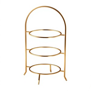 Three Tier Metal <b>Storage</b> Rack Gold Finish Circular Design Standing Type For Living Room Sundries Plate Holder - Product Image 1