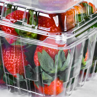Conteneur alimentaire en plastique PET personnalisé de 500 g, boîte à fruits frais, fraises, bleuets, cerises, tomates, boîte à clapet