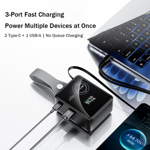 20000mAh 65W Power Bank with Retractable <b>Type</b>-<b>C</b> <b>Cable</b> 45W Input Portable <b>Charger</b> with Digital Display - Product Image 4