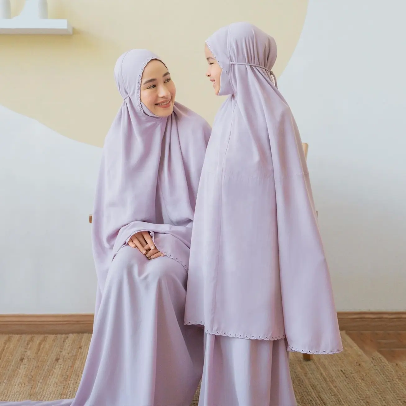 mom and kids satin silk Prayer Robe mukena muslim prayerset mukena premium quality smooth and lightweight pray wear for women