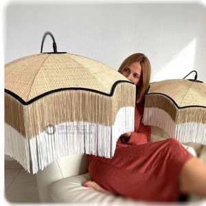 Lámpara de Techo Moderna Estilo Bohemio Chic con Borlas, Forma de Calabaza, Tela Negra, E27 LED, Fácil Instalación, para Sala de Estar, Dormitorio, Comedor - Product Image 2