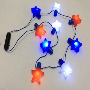 USA patriottico 4 ° di July LED collana con luce lampeggiante rosso bianco blu Blow stelle Martdi Gras partito favore perline lanciare - Product Image 3