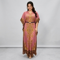Robe plissée décontractée pour femme grande taille, avec ceinture, imprimée, manches chauve-souris, mi-longue, style Miyake, vente en gros