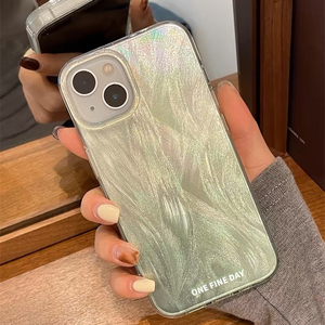 <span class=keywords><strong>Coque</strong></span> de téléphone portable en PC avec motif en soie argentée à changement de couleur vert progressif pour <span class=keywords><strong>iPhone</strong></span> X Xr Xs Max 11 12 13 14 15 16 17 Air - Product Image 4