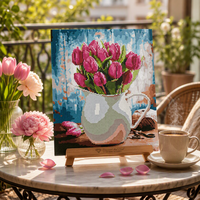 DIY Lukisan Bunga Custom Handpainted Paint by Numbers Mix Diamond Painting Set dengan Bingkai Kayu 40x50cm untuk Dewasa & Anak-Anak