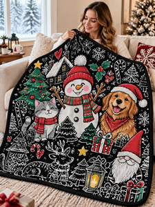 Custom Black Doodle <b>Blanket</b> Kids DIY Coloring Art Throw Soft Washable Cartoon Snowman Pattern Color <b>Blankets</b> for Family Gift Toy - Product Image 2