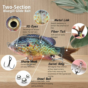 Esca <span class=keywords><strong>Artificiale</strong></span> Bluegill a Giunto Singolo con Coda in Fibra, Realistica e con Azione di Scivolamento, Corpo Trasparente - Product Image 4