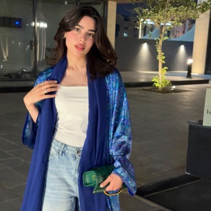 Hafizah Nuevo Cárdigan Holgado Azul con Estampado Étnico y Bufanda a Juego, Atuendo Casual de <span class=keywords><strong>Calle</strong></span> para Mujeres Musulmanas, Venta al por Mayor - Product Image 6