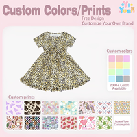 Robe Courte Fille Imprimé Léopard pour Tenue Quotidienne et Fêtes, Manches Courtes, Col Rond, Taille Froncée, Ourlet Volanté, Fabrication Personnalisée